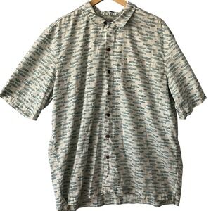 LL Bean Mens XL Short Sleeve Button Up‎ Shirt Fish Print Traditional Fit
